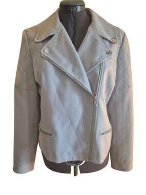 Ann Taylor Quilted Sleeve Light Gray Moto Jacket Size M